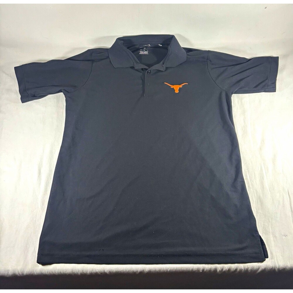 Antigua Texas Longhorns Polo Shirt Men M Black Breathable Golf Short Sleeve